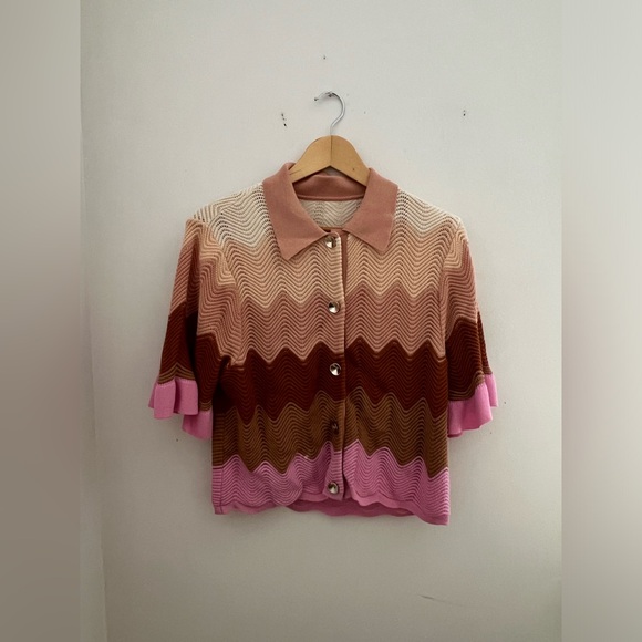 Amos Short-Sleeve Wavy Stripe Cardigan - Picture 2 of 6